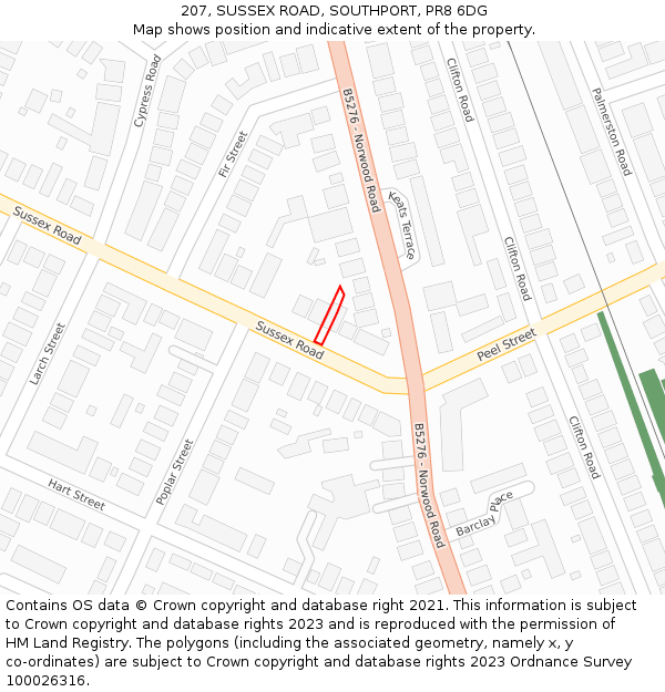 207, SUSSEX ROAD, SOUTHPORT, PR8 6DG: Location map and indicative extent of plot