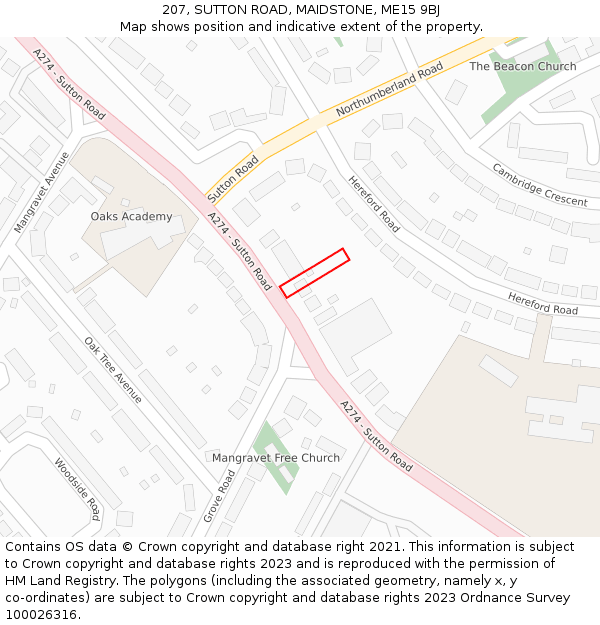 207, SUTTON ROAD, MAIDSTONE, ME15 9BJ: Location map and indicative extent of plot