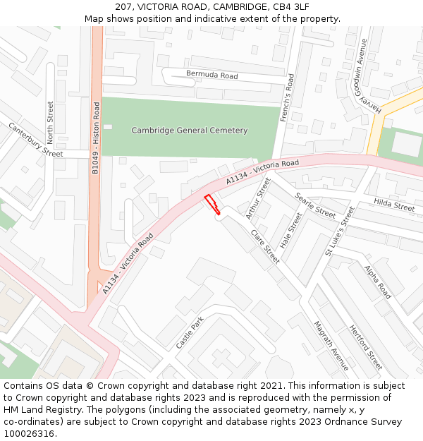 207, VICTORIA ROAD, CAMBRIDGE, CB4 3LF: Location map and indicative extent of plot