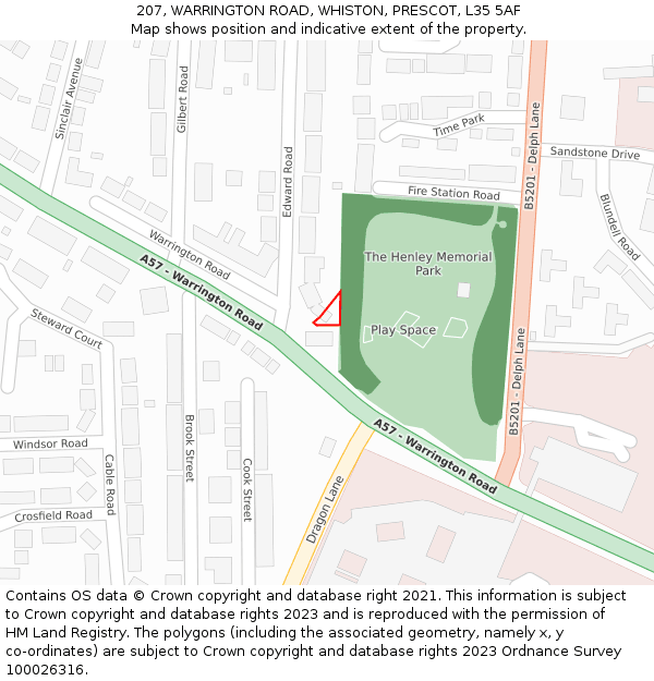 207, WARRINGTON ROAD, WHISTON, PRESCOT, L35 5AF: Location map and indicative extent of plot