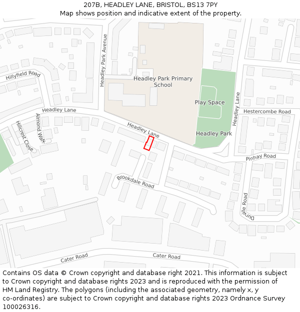 207B, HEADLEY LANE, BRISTOL, BS13 7PY: Location map and indicative extent of plot