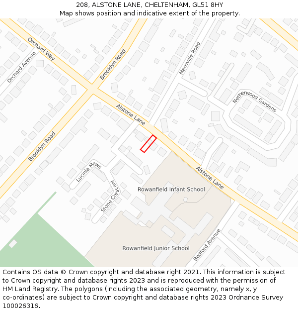 208, ALSTONE LANE, CHELTENHAM, GL51 8HY: Location map and indicative extent of plot