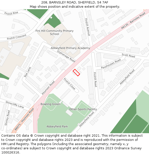 208, BARNSLEY ROAD, SHEFFIELD, S4 7AF: Location map and indicative extent of plot