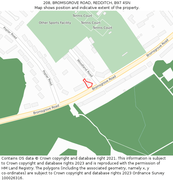208, BROMSGROVE ROAD, REDDITCH, B97 4SN: Location map and indicative extent of plot