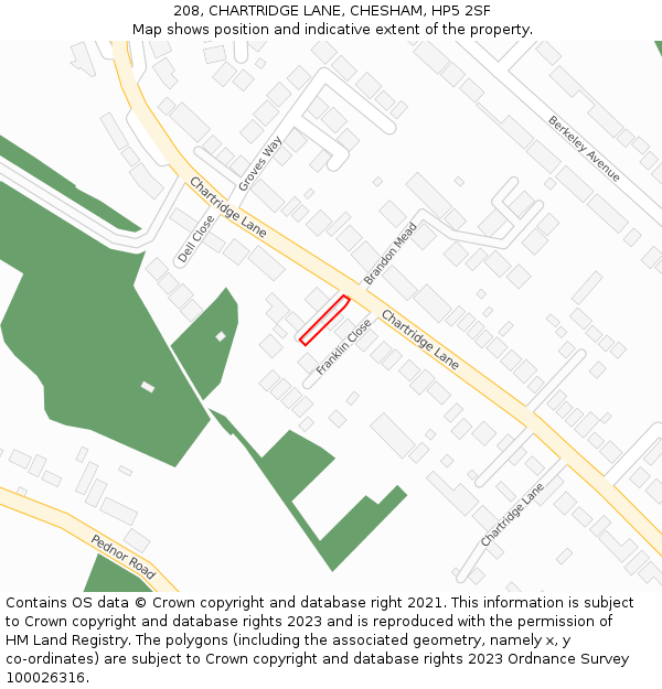 208, CHARTRIDGE LANE, CHESHAM, HP5 2SF: Location map and indicative extent of plot