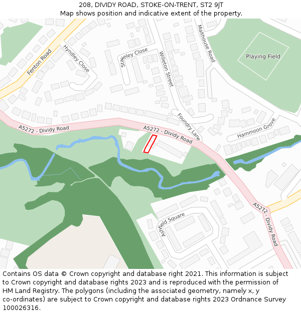 208, DIVIDY ROAD, STOKE-ON-TRENT, ST2 9JT: Location map and indicative extent of plot