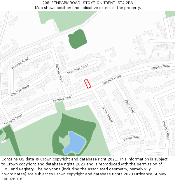 208, FENPARK ROAD, STOKE-ON-TRENT, ST4 2PA: Location map and indicative extent of plot