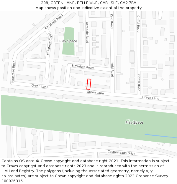 208, GREEN LANE, BELLE VUE, CARLISLE, CA2 7RA: Location map and indicative extent of plot