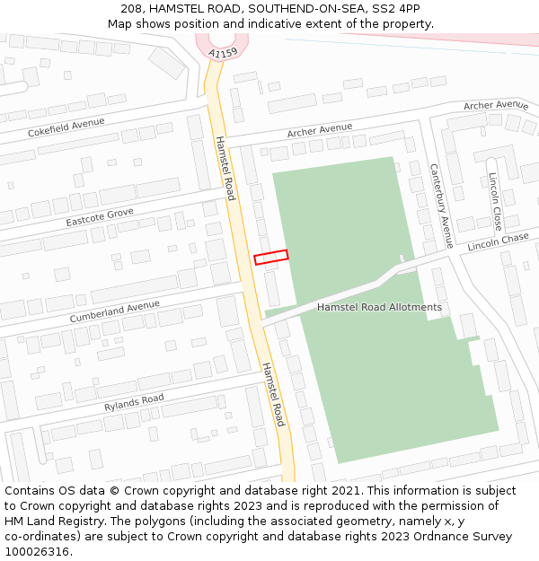 208, HAMSTEL ROAD, SOUTHEND-ON-SEA, SS2 4PP: Location map and indicative extent of plot
