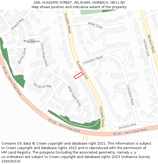 208, HUNGATE STREET, AYLSHAM, NORWICH, NR11 6JY: Location map and indicative extent of plot