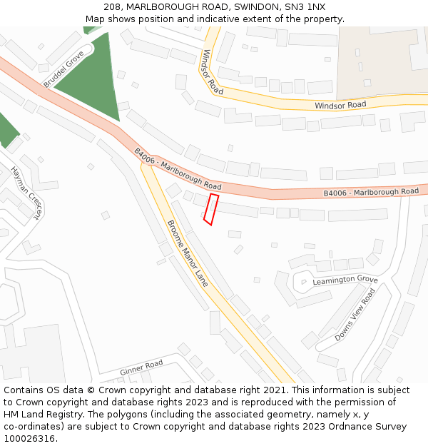 208, MARLBOROUGH ROAD, SWINDON, SN3 1NX: Location map and indicative extent of plot
