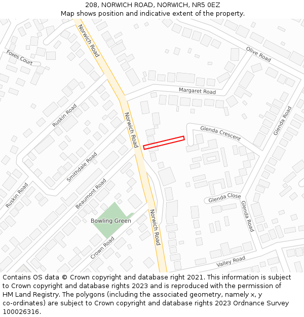 208, NORWICH ROAD, NORWICH, NR5 0EZ: Location map and indicative extent of plot