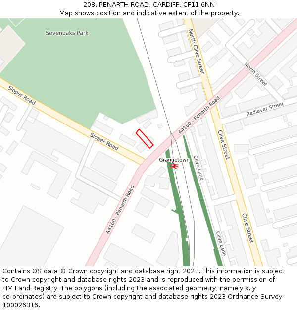 208, PENARTH ROAD, CARDIFF, CF11 6NN: Location map and indicative extent of plot