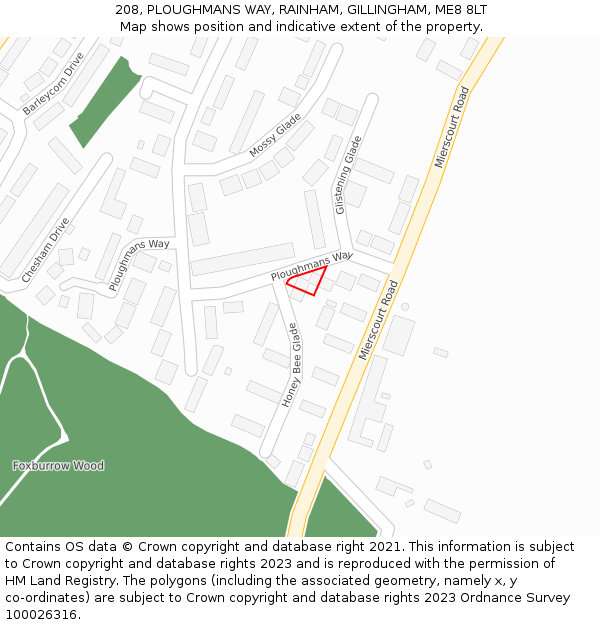 208, PLOUGHMANS WAY, RAINHAM, GILLINGHAM, ME8 8LT: Location map and indicative extent of plot