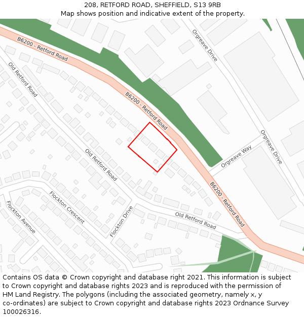 208, RETFORD ROAD, SHEFFIELD, S13 9RB: Location map and indicative extent of plot