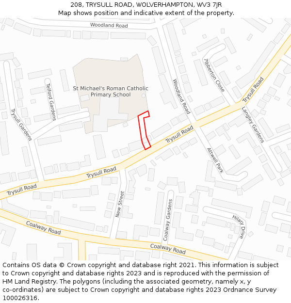 208, TRYSULL ROAD, WOLVERHAMPTON, WV3 7JR: Location map and indicative extent of plot