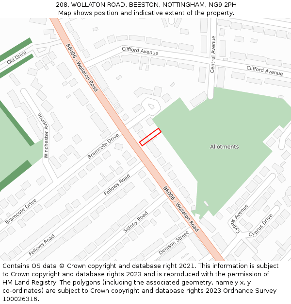 208, WOLLATON ROAD, BEESTON, NOTTINGHAM, NG9 2PH: Location map and indicative extent of plot