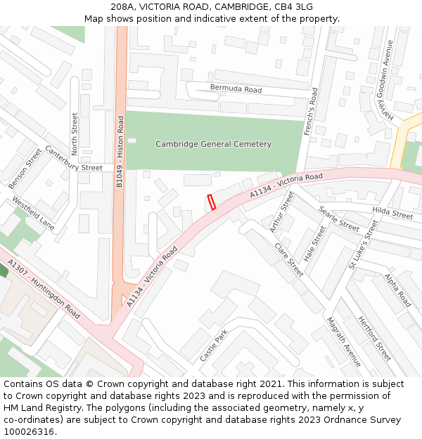 208A, VICTORIA ROAD, CAMBRIDGE, CB4 3LG: Location map and indicative extent of plot
