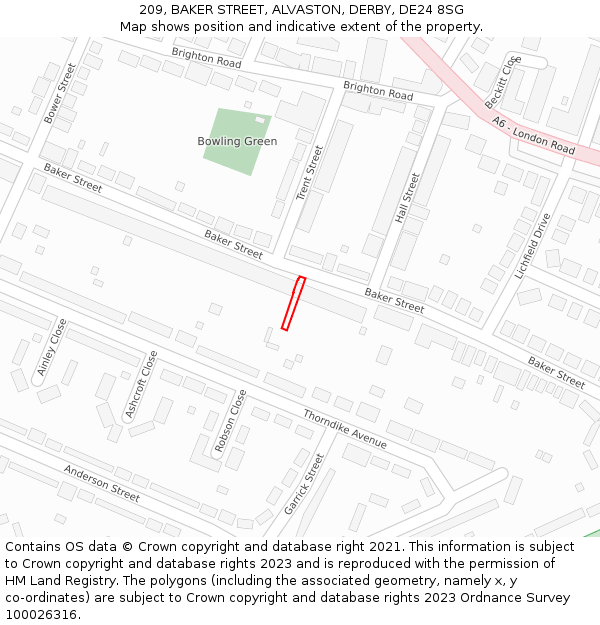 209, BAKER STREET, ALVASTON, DERBY, DE24 8SG: Location map and indicative extent of plot