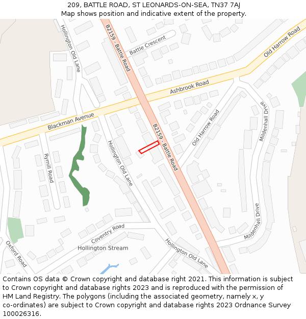 209, BATTLE ROAD, ST LEONARDS-ON-SEA, TN37 7AJ: Location map and indicative extent of plot