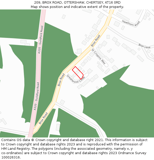 209, BROX ROAD, OTTERSHAW, CHERTSEY, KT16 0RD: Location map and indicative extent of plot
