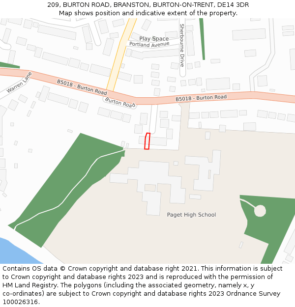 209, BURTON ROAD, BRANSTON, BURTON-ON-TRENT, DE14 3DR: Location map and indicative extent of plot