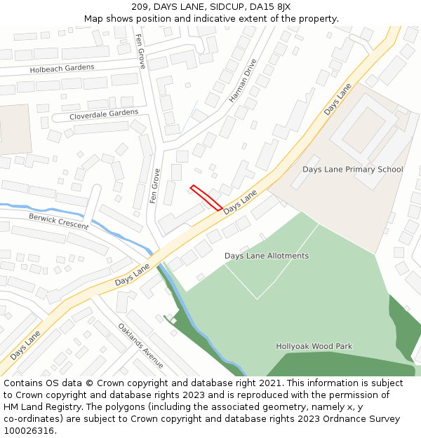 209, DAYS LANE, SIDCUP, DA15 8JX: Location map and indicative extent of plot
