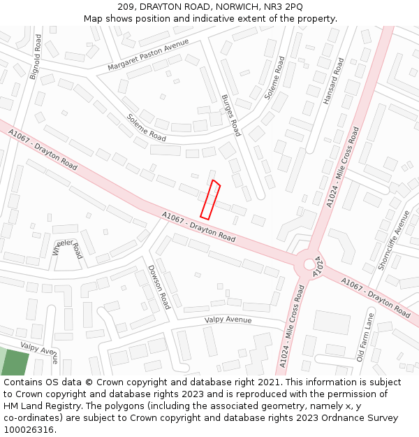 209, DRAYTON ROAD, NORWICH, NR3 2PQ: Location map and indicative extent of plot