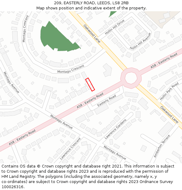 209, EASTERLY ROAD, LEEDS, LS8 2RB: Location map and indicative extent of plot