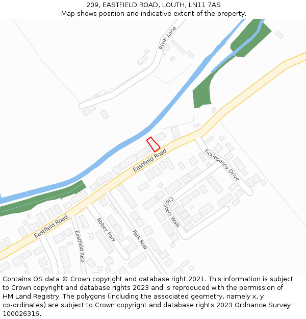 209, EASTFIELD ROAD, LOUTH, LN11 7AS: Location map and indicative extent of plot