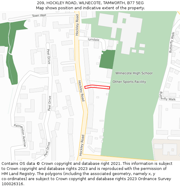 209, HOCKLEY ROAD, WILNECOTE, TAMWORTH, B77 5EG: Location map and indicative extent of plot