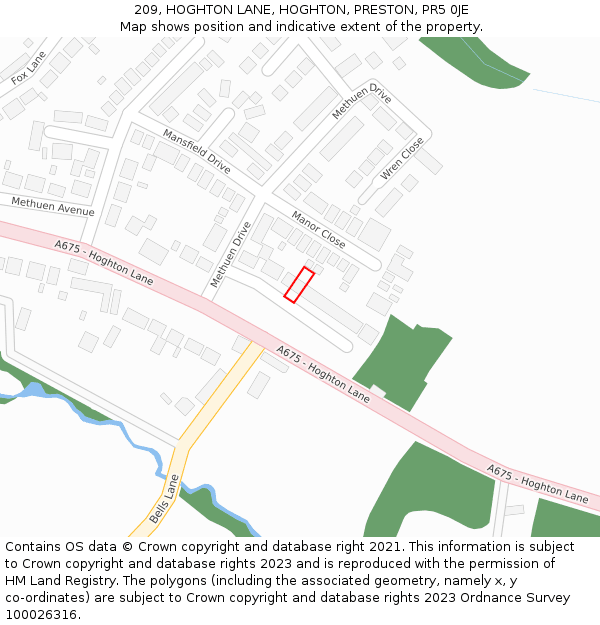 209, HOGHTON LANE, HOGHTON, PRESTON, PR5 0JE: Location map and indicative extent of plot