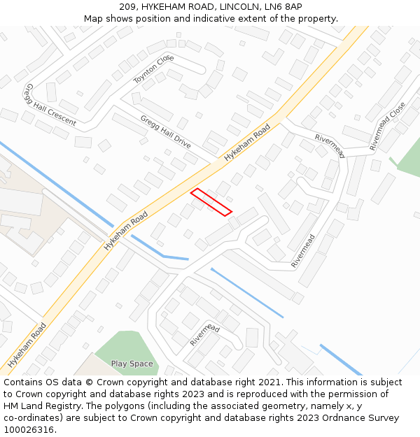 209, HYKEHAM ROAD, LINCOLN, LN6 8AP: Location map and indicative extent of plot