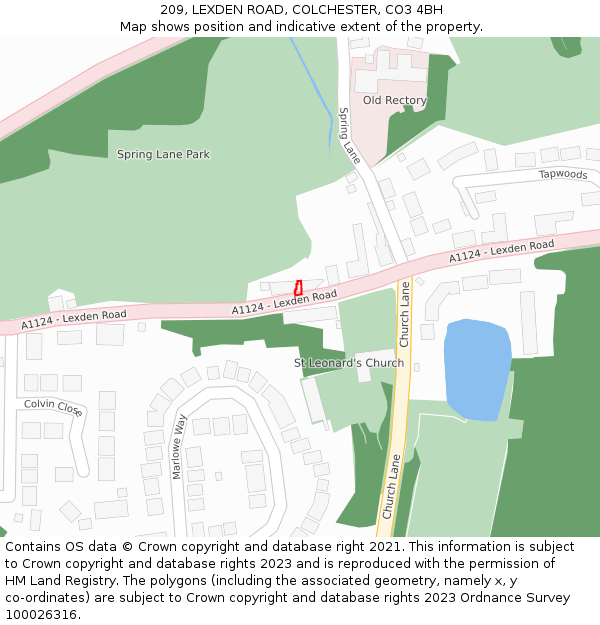 209, LEXDEN ROAD, COLCHESTER, CO3 4BH: Location map and indicative extent of plot