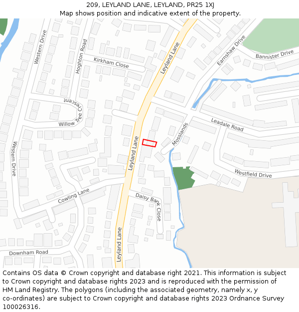 209, LEYLAND LANE, LEYLAND, PR25 1XJ: Location map and indicative extent of plot