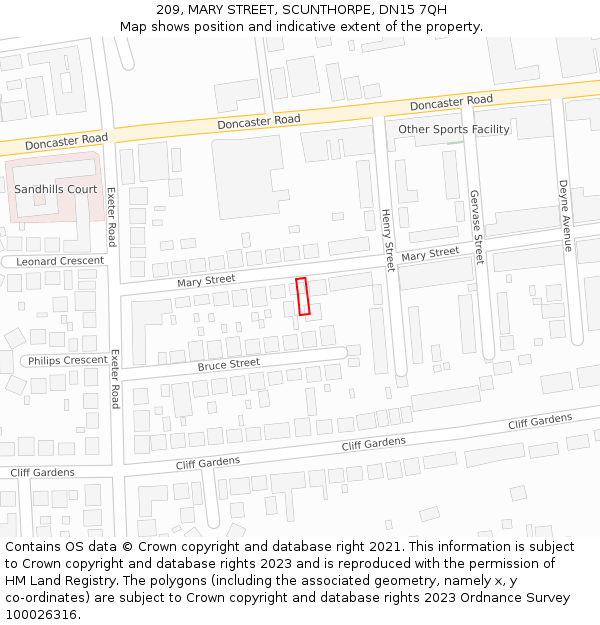 209, MARY STREET, SCUNTHORPE, DN15 7QH: Location map and indicative extent of plot