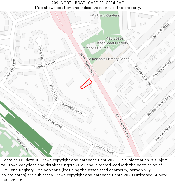 209, NORTH ROAD, CARDIFF, CF14 3AG: Location map and indicative extent of plot