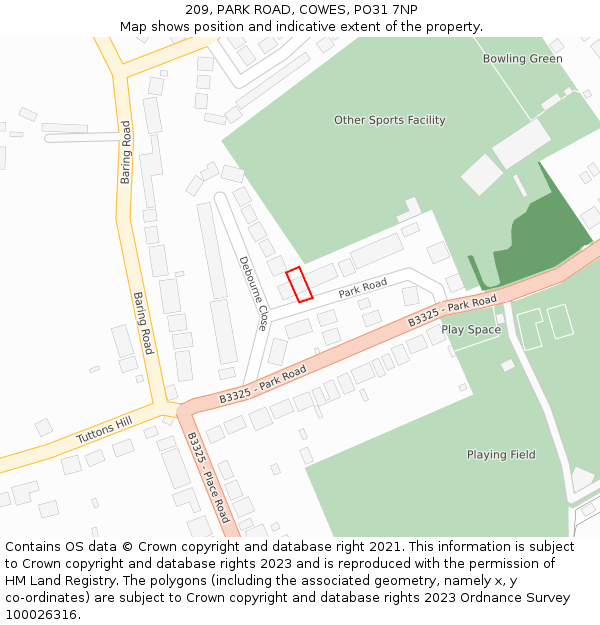 209, PARK ROAD, COWES, PO31 7NP: Location map and indicative extent of plot