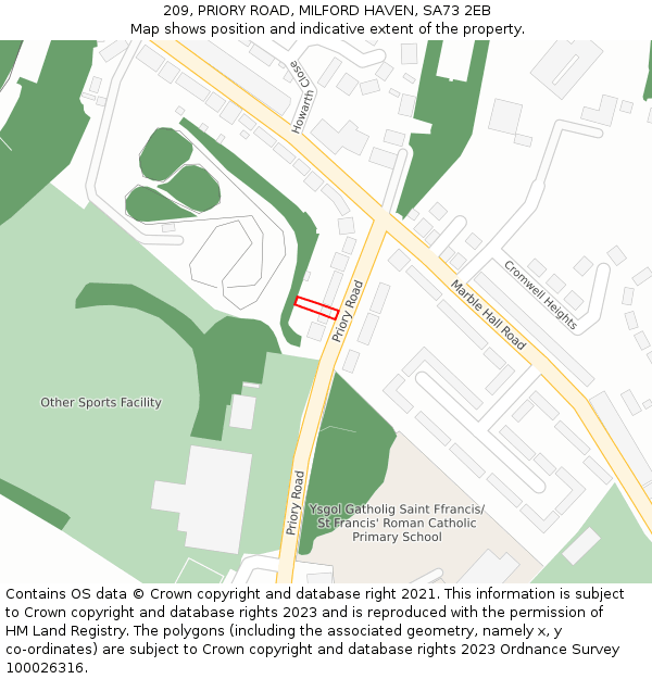 209, PRIORY ROAD, MILFORD HAVEN, SA73 2EB: Location map and indicative extent of plot