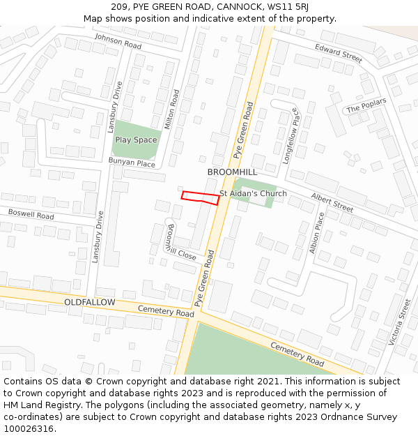 209, PYE GREEN ROAD, CANNOCK, WS11 5RJ: Location map and indicative extent of plot