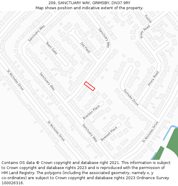 209, SANCTUARY WAY, GRIMSBY, DN37 9RY: Location map and indicative extent of plot