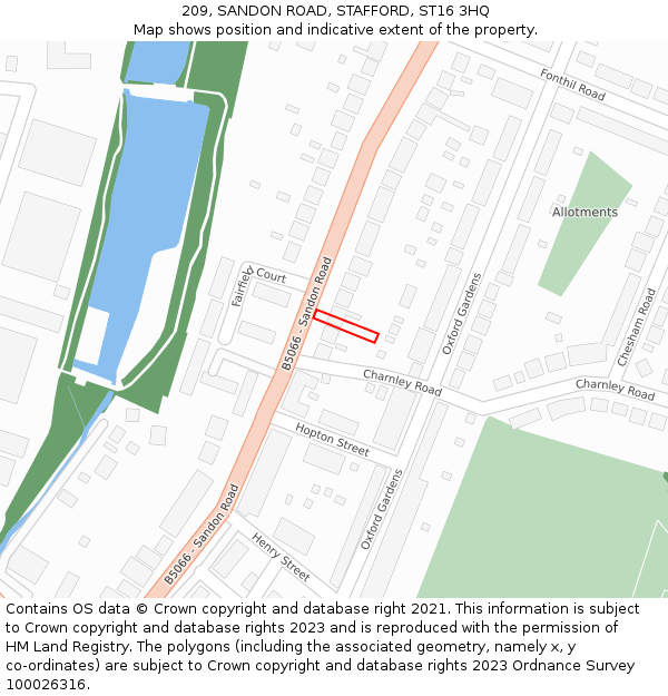 209, SANDON ROAD, STAFFORD, ST16 3HQ: Location map and indicative extent of plot