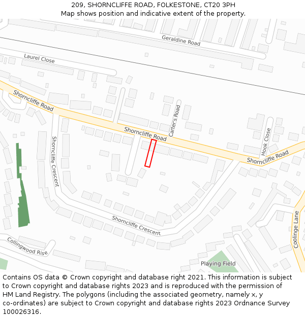 209, SHORNCLIFFE ROAD, FOLKESTONE, CT20 3PH: Location map and indicative extent of plot