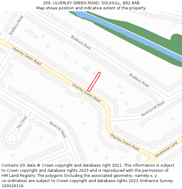 209, ULVERLEY GREEN ROAD, SOLIHULL, B92 8AB: Location map and indicative extent of plot