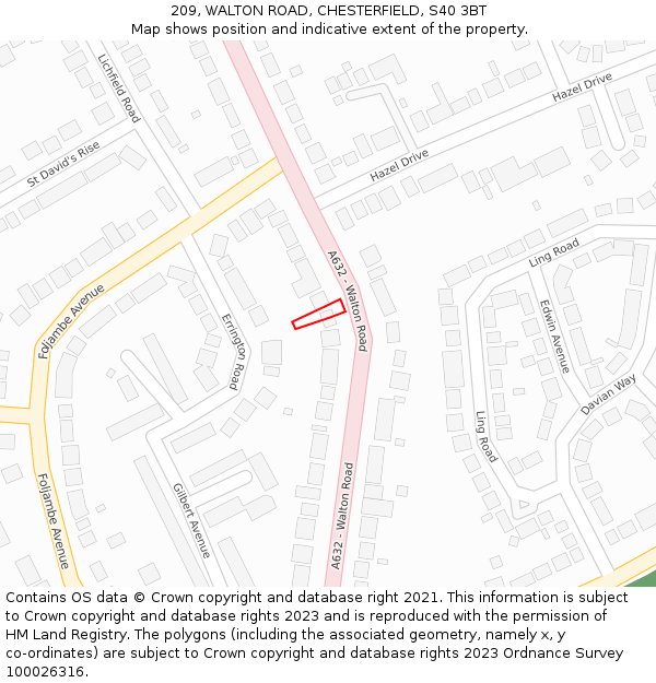 209, WALTON ROAD, CHESTERFIELD, S40 3BT: Location map and indicative extent of plot