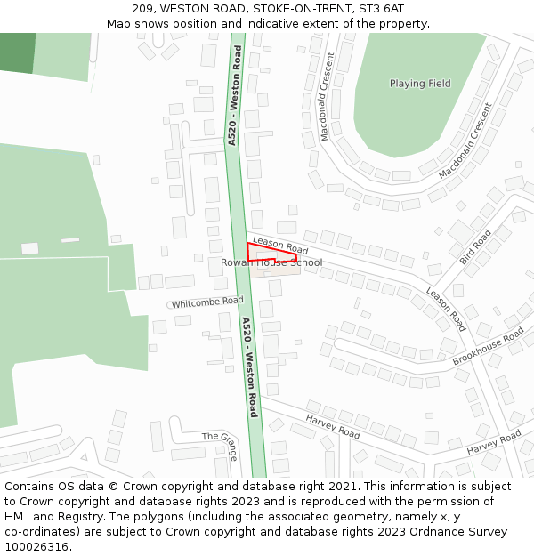 209, WESTON ROAD, STOKE-ON-TRENT, ST3 6AT: Location map and indicative extent of plot