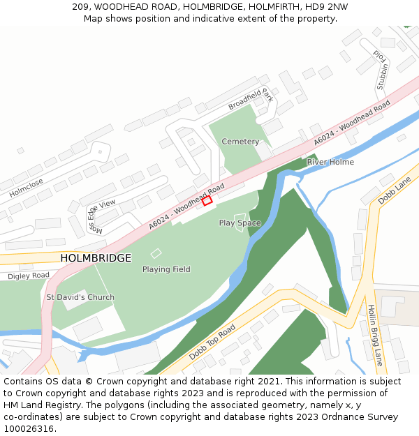 209, WOODHEAD ROAD, HOLMBRIDGE, HOLMFIRTH, HD9 2NW: Location map and indicative extent of plot