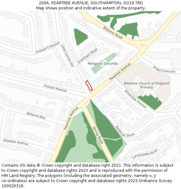 209A, PEARTREE AVENUE, SOUTHAMPTON, SO19 7RD: Location map and indicative extent of plot