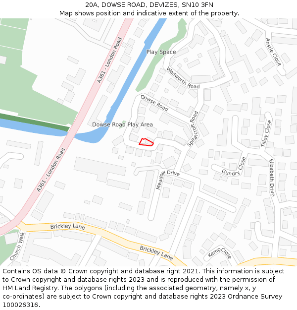 20A, DOWSE ROAD, DEVIZES, SN10 3FN: Location map and indicative extent of plot