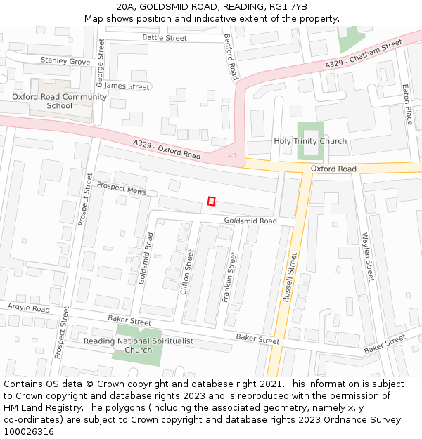 20A, GOLDSMID ROAD, READING, RG1 7YB: Location map and indicative extent of plot